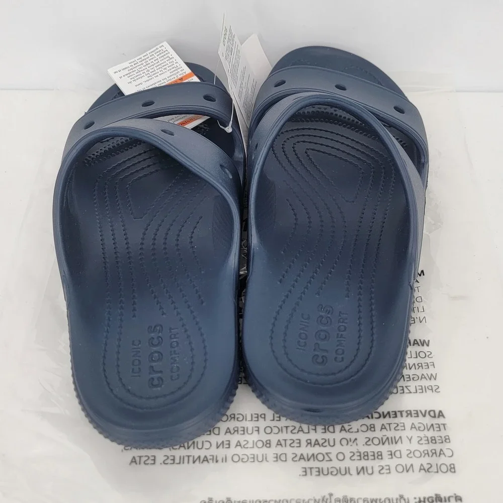 Crocs Classic Sandal Navy Blue Mens 10 Womens 12 Two Strap Slide
